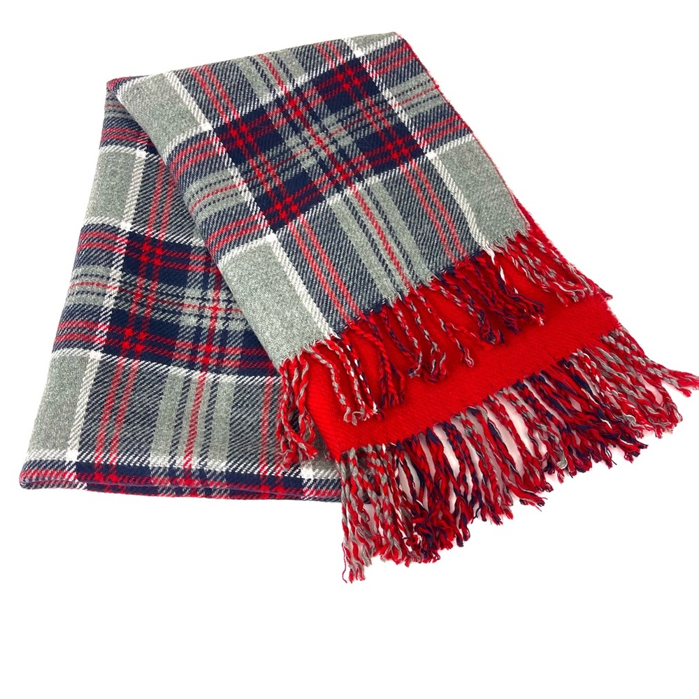 Banana Republic Men's David Plaid Print Winter Scarf Gray and Red